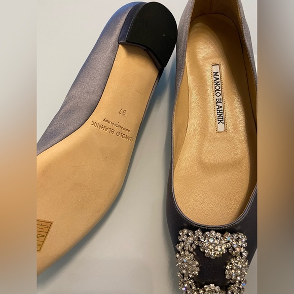 Manolo Blahnik Hangisi Satin Flats – Grey with Crystal Buckle – Size 37 - Picture 5 of 9